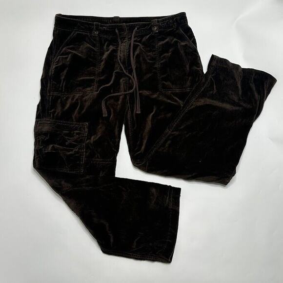 Sundance Womens Pants Size P14 Petite Brown Cargo Velvet Zipper Hem Drawstring - Picture 2 of 11